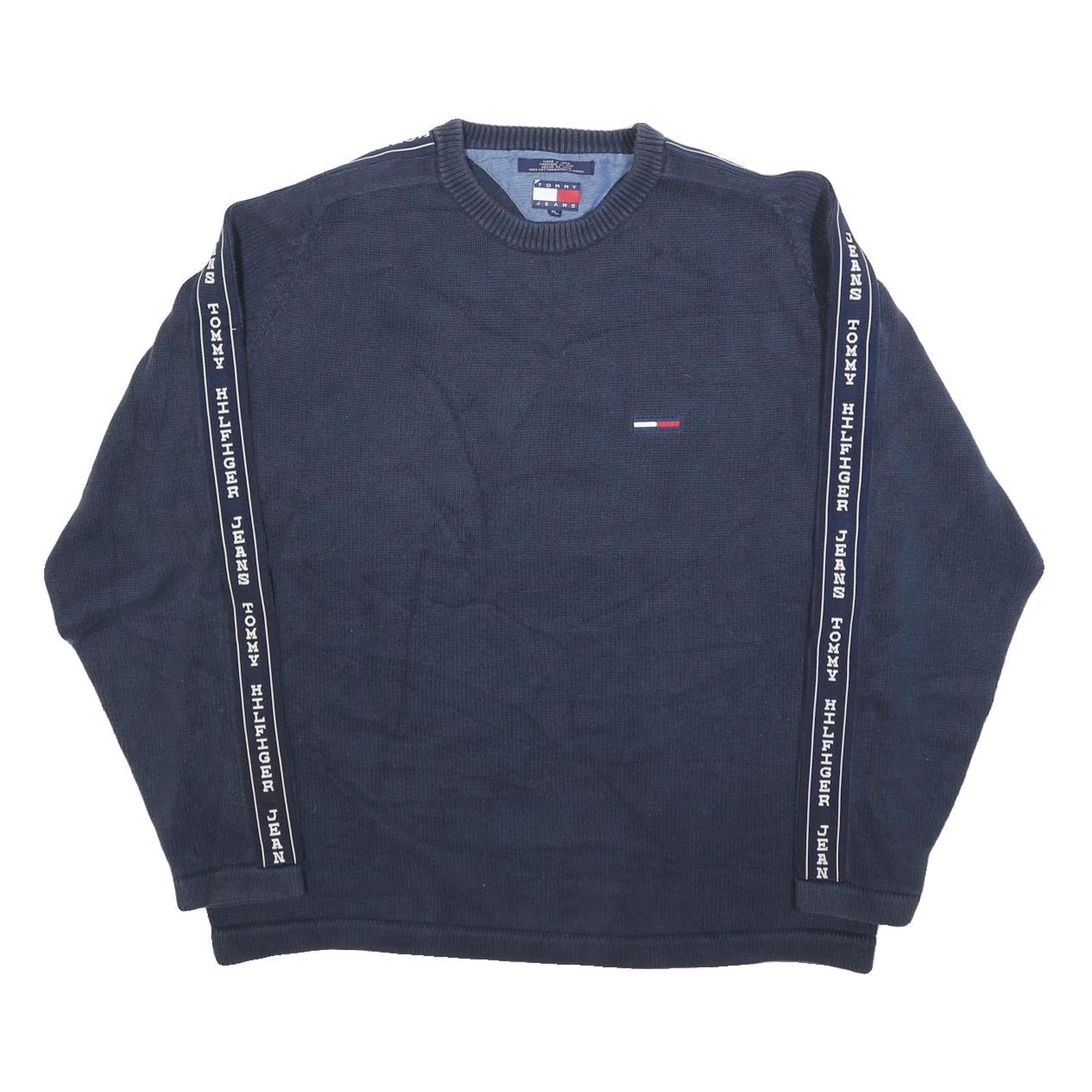 TOMMY JEANS Mens Navy Blue Patterned Crew Neck Basic Knit XL Logo Tape Jumper Refurbished - N/A refurbished available on Cerqular