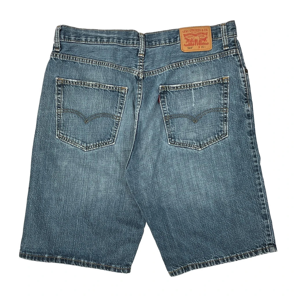 Levis Denim Shorts - 35W 11L Blue Denim Refurbished - Thrifted (note: this is a term often used to describe second- refurbished available on Cerqular