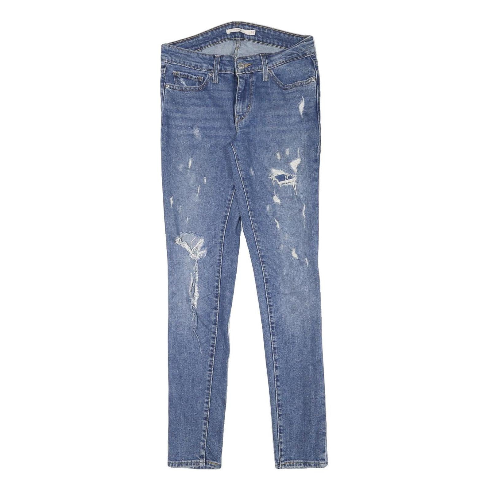 LEVI'S Womens Blue Slim Skinny Denim Medium W26 L29 Distressed Jeans Zip Refurbished - N/A refurbished available on Cerqular