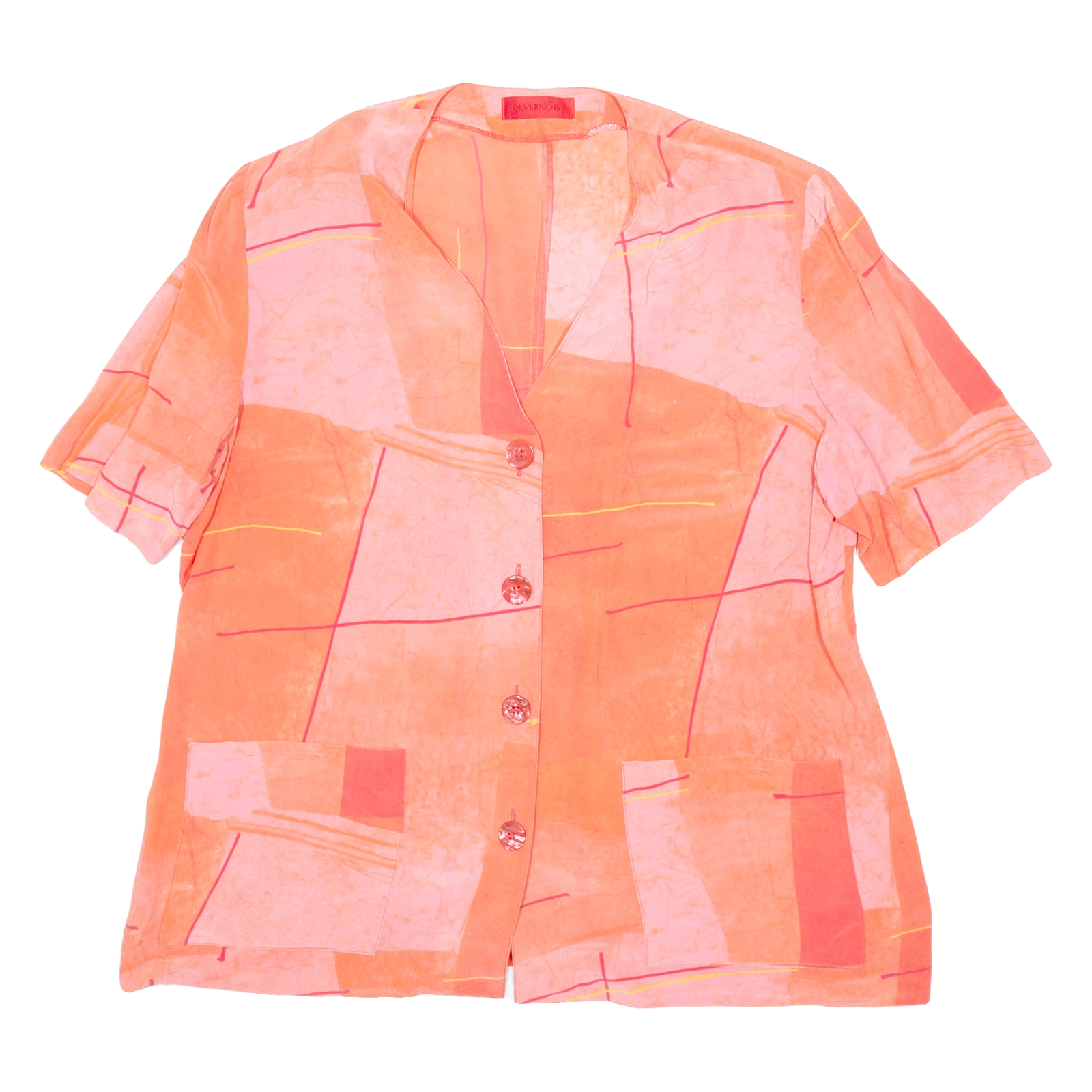 DEVERNOIR Womens Printed Blouse Pink V-Neck Faux Silk XL Refurbished - N/A refurbished available on Cerqular