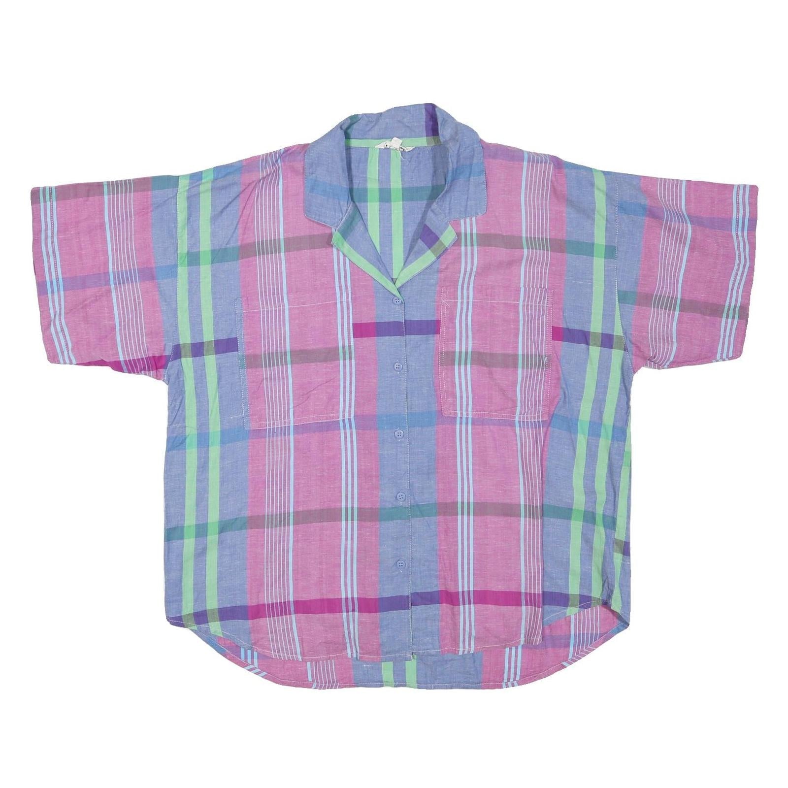 Womens Blue & Pink Checked Cotton Blend Shirt L Lightweight Casual Summer Refurbished - N/A refurbished available on Cerqular