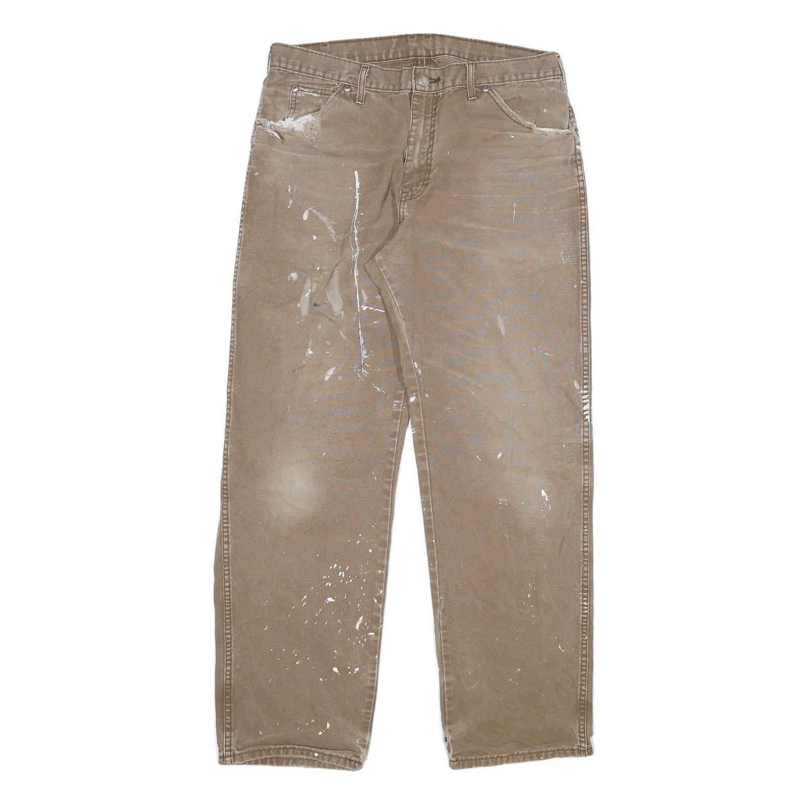DICKIES Mens Relaxed Brown Jeans Denim Fair W34 L32 Workwear Paint Splatter Refurbished - N/A refurbished available on Cerqular