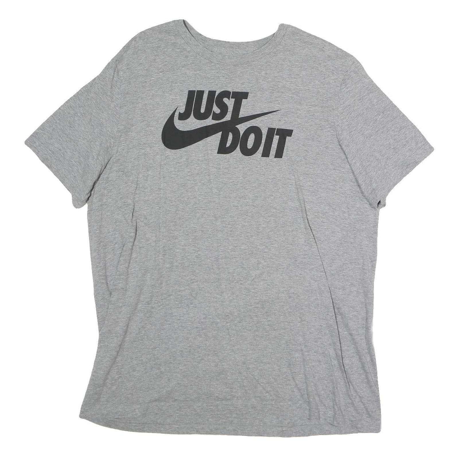NIKE Mens Grey Just Do It Graphic T-Shirt L Short Sleeve Crew Neck Cotton Casual Refurbished - N/A refurbished available on Cerqular