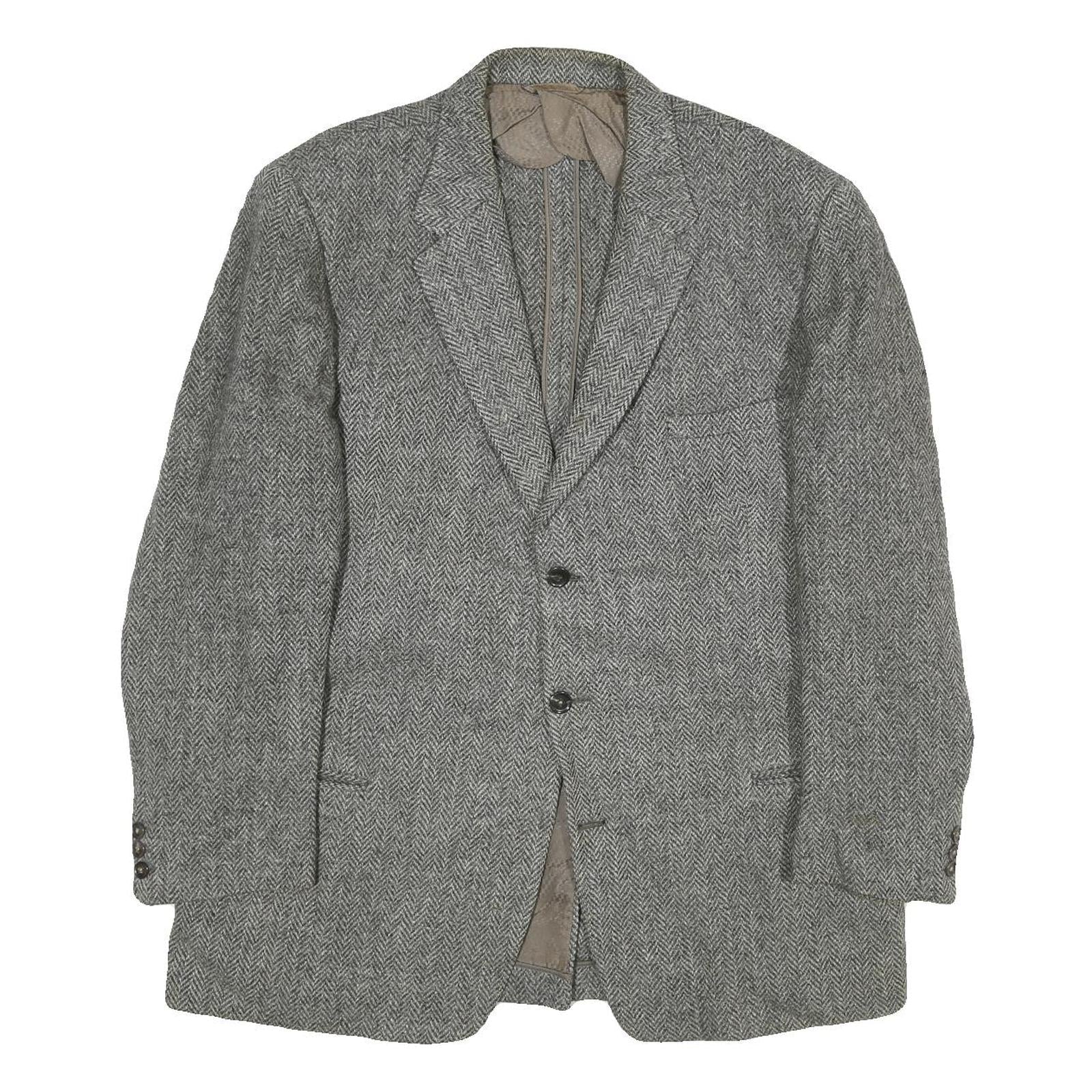 Mens Grey Herringbone Classic Jacket L Cotton Blend Button Closure Tailored Refurbished - N/A refurbished available on Cerqular