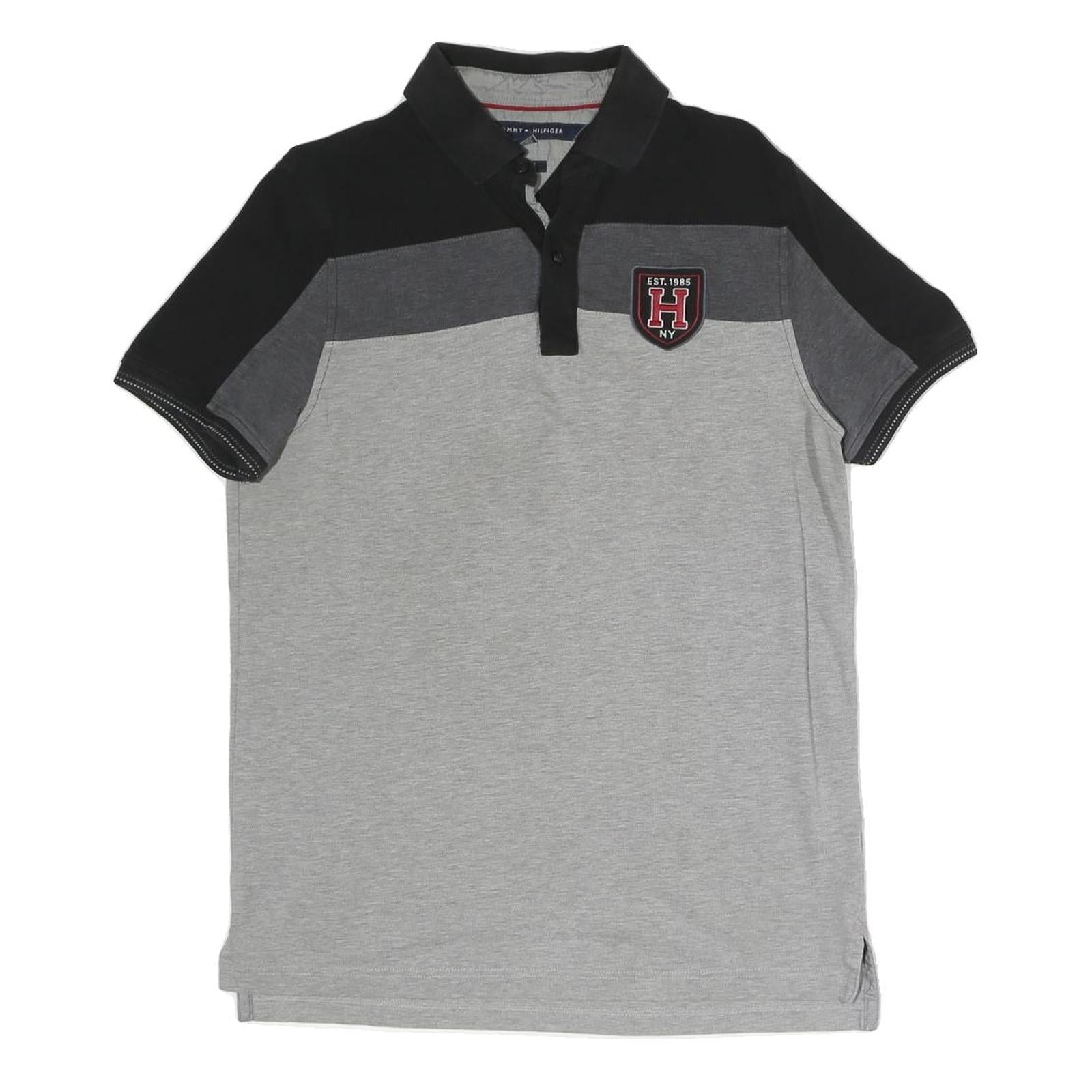 TOMMY HILFIGER Mens Grey & Black Short Sleeve Colourblock Polo Shirt M Casual Refurbished - N/A refurbished available on Cerqular