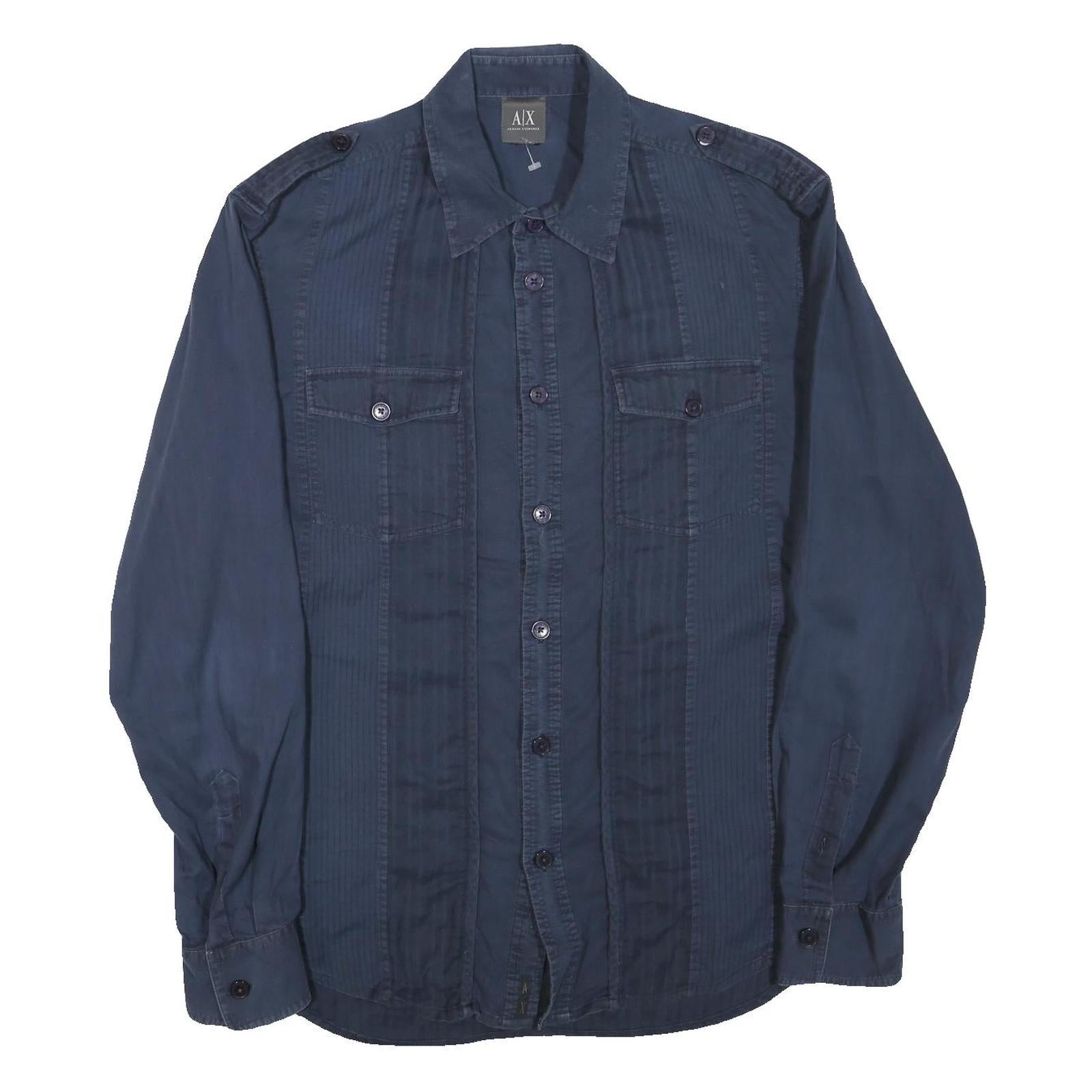 ARMANI EXCHANGE Mens Blue Cotton Blend Shirt L Casual Everyday Button Front Refurbished - N/A refurbished available on Cerqular
