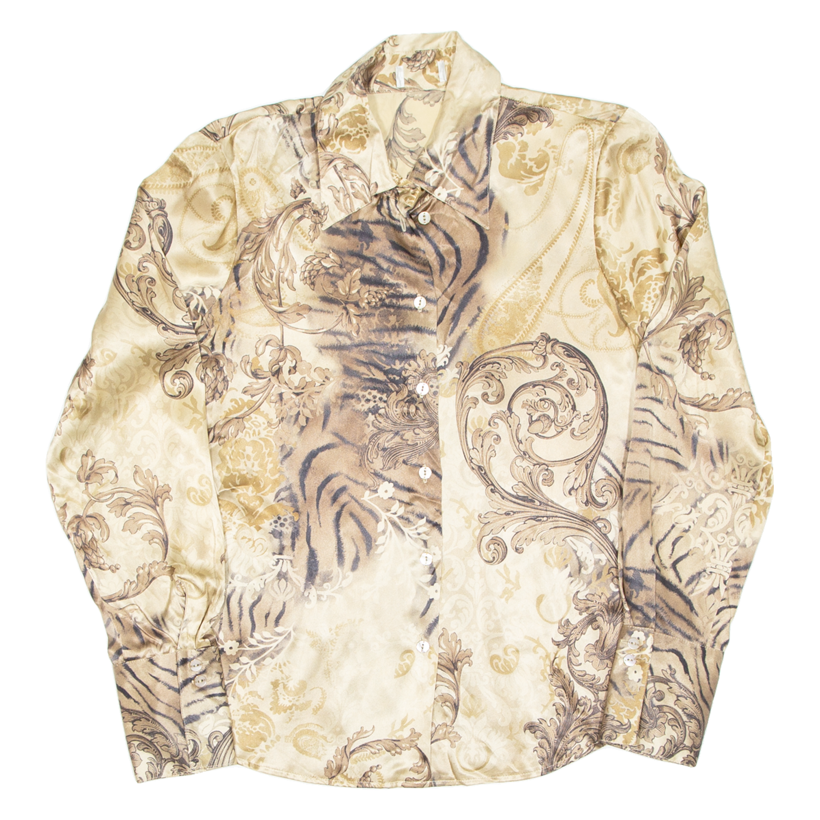 Womens Printed Blouse Gold Collared Long Sleeve Silk Paisley S Refurbished - N/A refurbished available on Cerqular