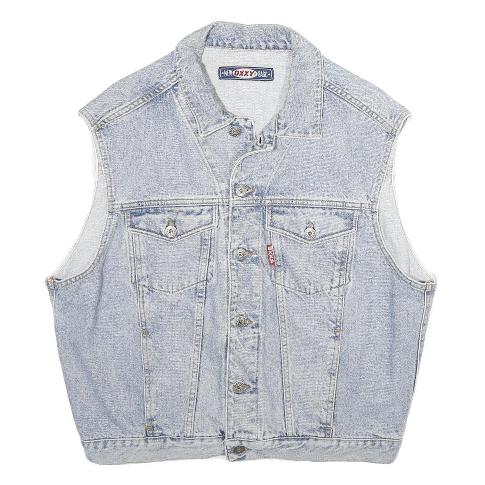OXXY Mens Blue Denim Jacket L Cotton Classic Button Closure Sleeveless Denim Refurbished - N/A refurbished available on Cerqular