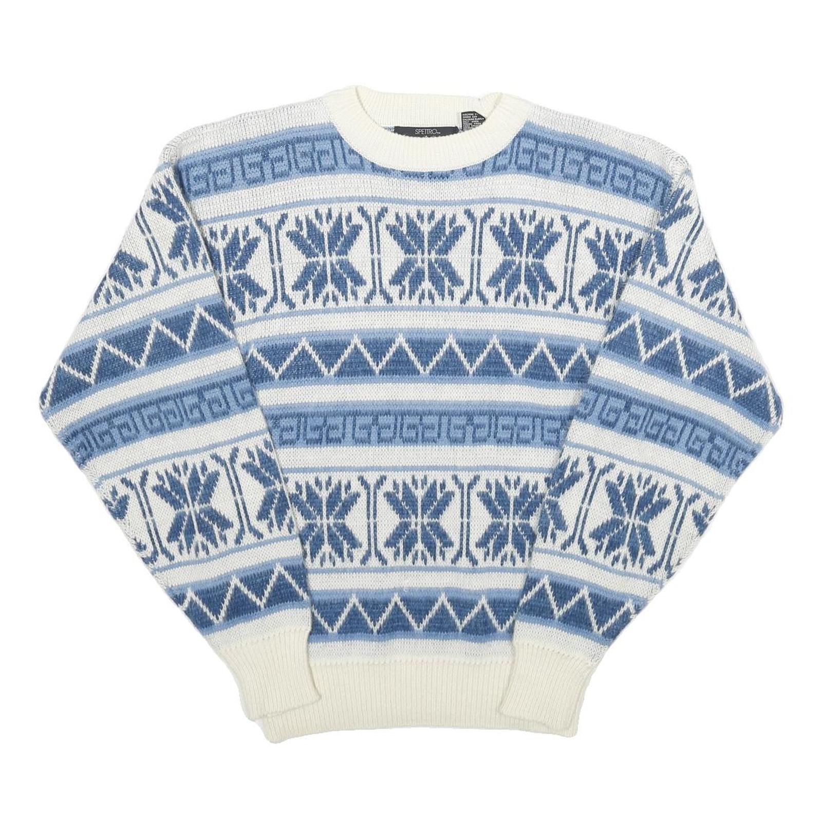 SPETTRO Mens Blue White Patterned Jumper Crew Neck Basic Knit S Winter Style Refurbished - N/A refurbished available on Cerqular
