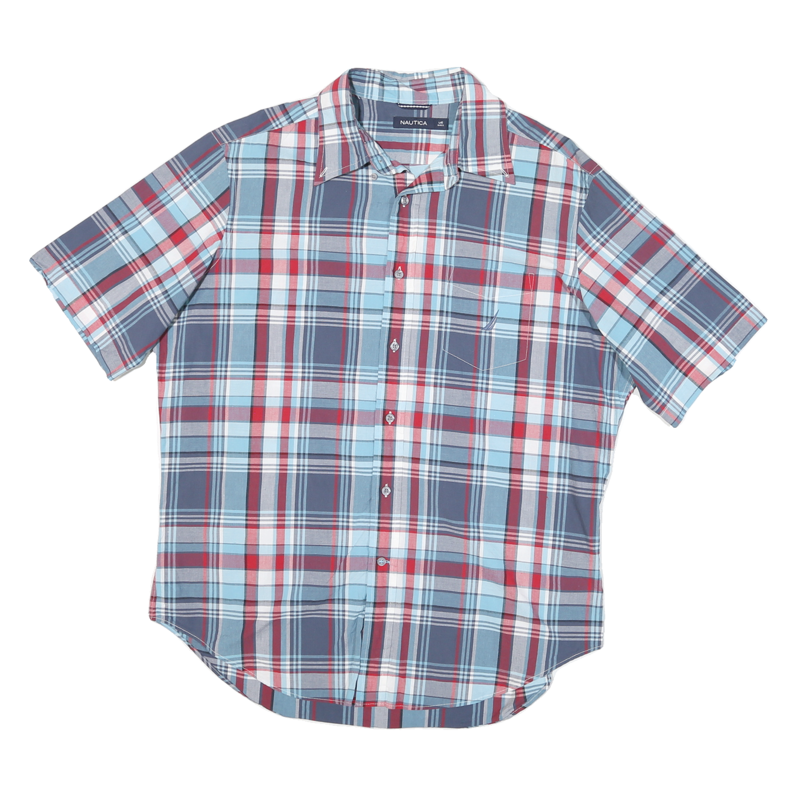 NAUTICA Mens Blue Red Check Shirt L Casual Cotton Blend Summer Button-Up Refurbished - N/A refurbished available on Cerqular