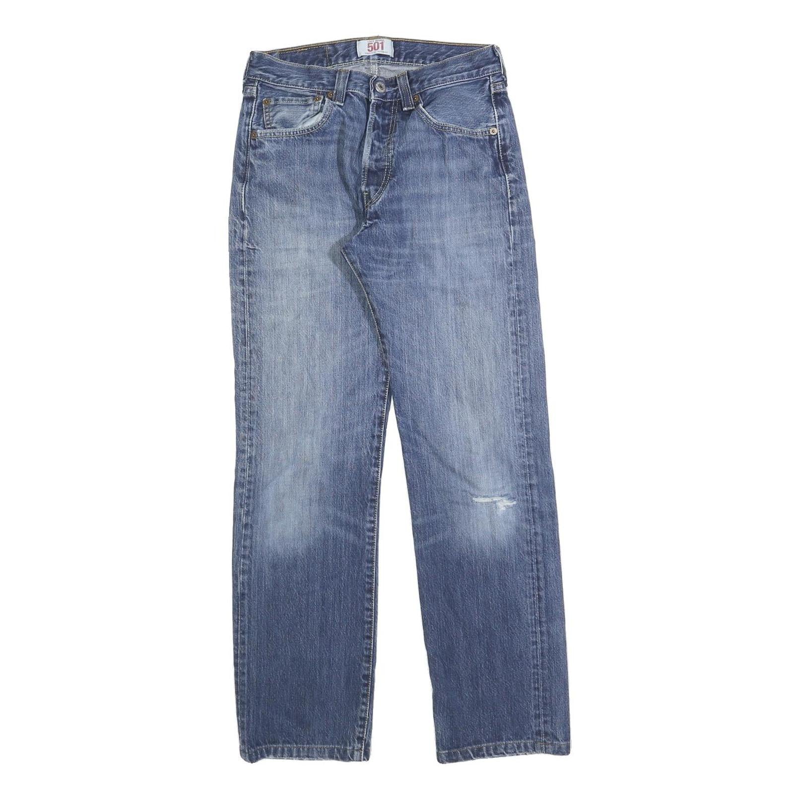 LEVI'S 501 Mens Jeans Blue Regular Straight Denim Medium W28 L28 Classic Button Refurbished - N/A refurbished available on Cerqular