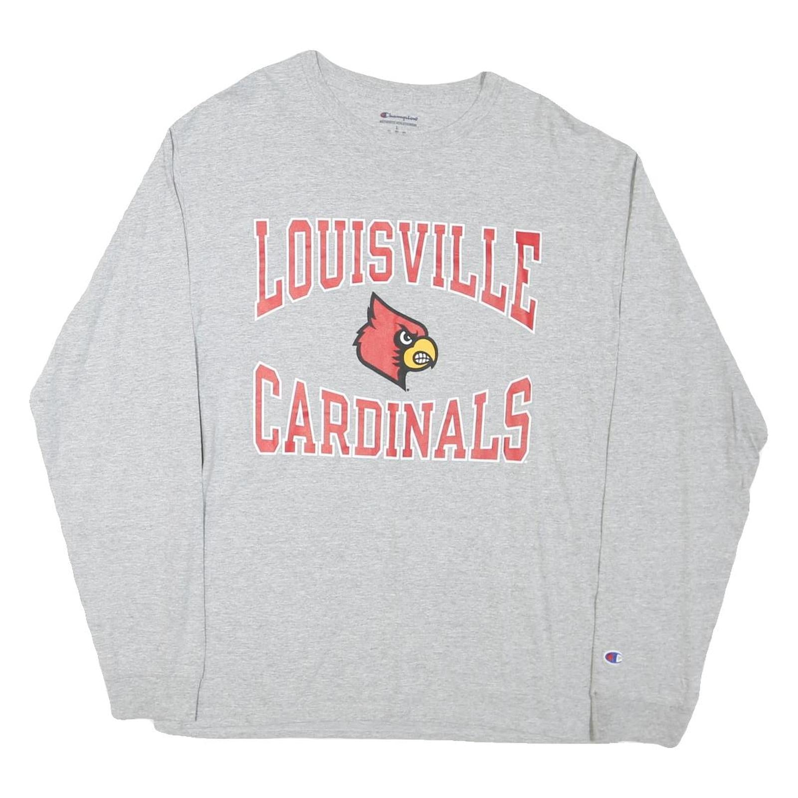 CHAMPION Mens Grey Louisville Cardinals Graphic T-Shirt L Long Sleeve Crew Neck Refurbished - N/A refurbished available on Cerqular