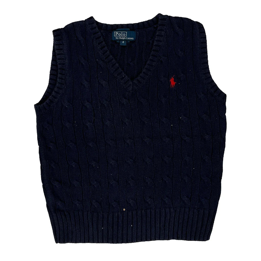 Age 4 Polo By Ralph Lauren Sweater Vest - 2XS Navy Cotton Refurbished - Thrifted (note: this is a term often used to describe second- refurbished available on Cerqular