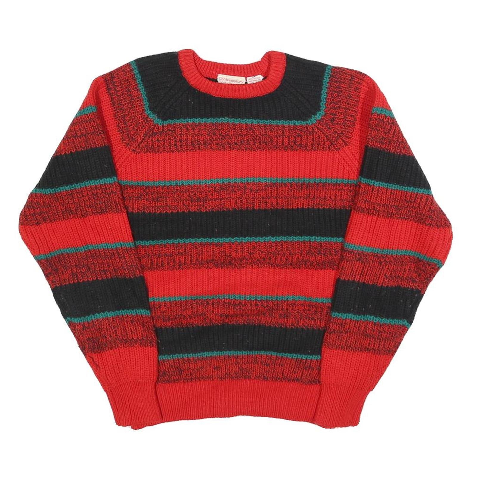 CONTEMPORARY CLASSICS Womens Red Black & Green Patterned Jumper Crew Neck Chunky Refurbished - N/A refurbished available on Cerqular
