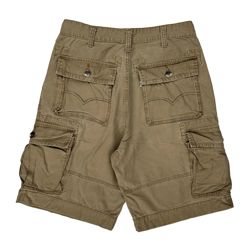 Levis Cargo Shorts - 32W 11L Khaki Cotton Refurbished - Thrifted (note: this is a term often used to describe second- refurbished available on Cerqular