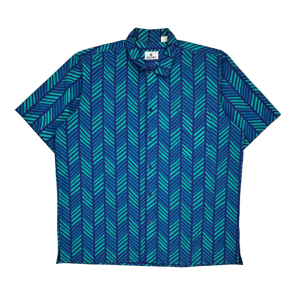 Jockey Short Sleeve Shirt - Large Blue Polyester Blend Refurbished - Thrifted (note: this is a term often used to describe second- refurbished available on Cerqular
