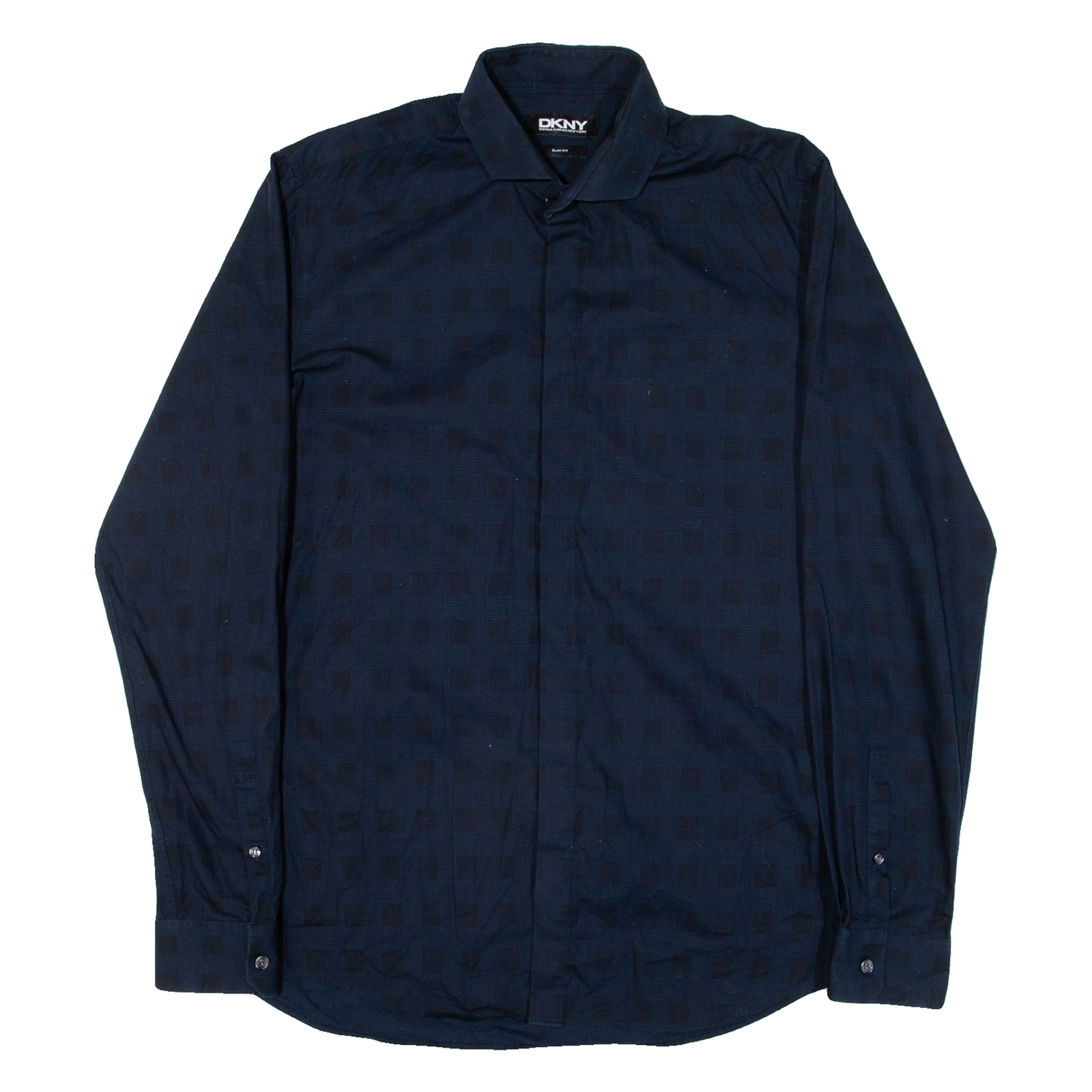 DKNY Slim Fit Mens Shirt Blue Check Long Sleeve M Refurbished - N/A refurbished available on Cerqular