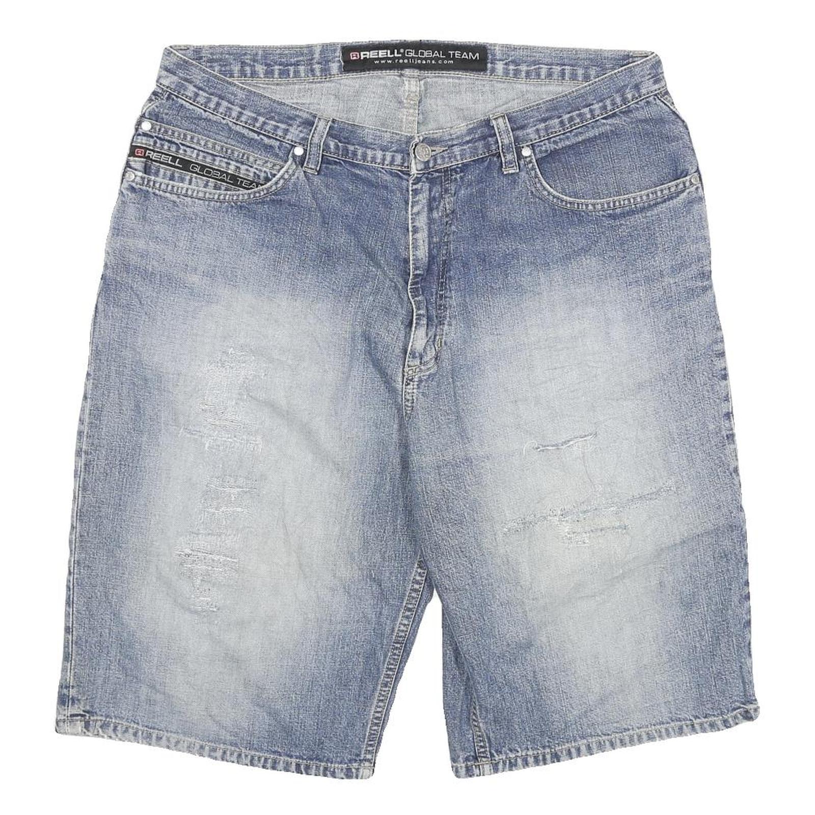REELL DENIM Mens Shorts Blue XL W34 Distressed Denim Casual Refurbished - N/A refurbished available on Cerqular