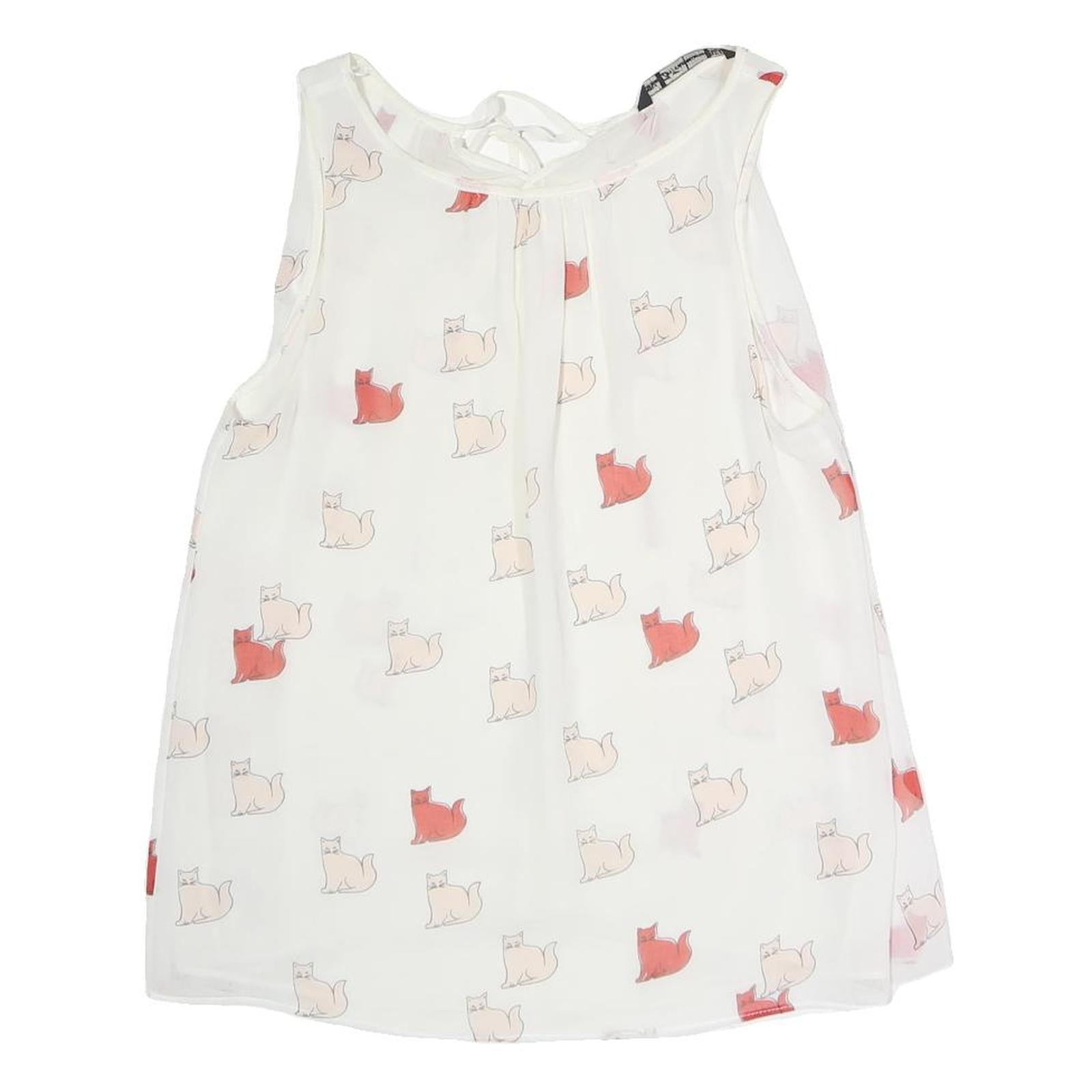 ZARA Womens White Printed Sleeveless Round Neck Top S Cat Pattern Refurbished - N/A refurbished available on Cerqular
