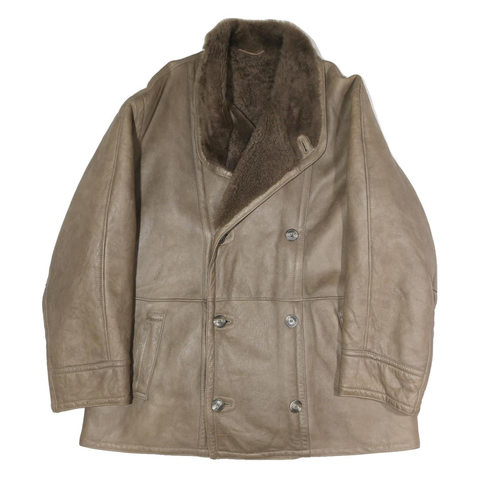 Mens Beige Faux Shearling Button Jacket XL Classic Outerwear Warm Winter Coat Refurbished - N/A refurbished available on Cerqular