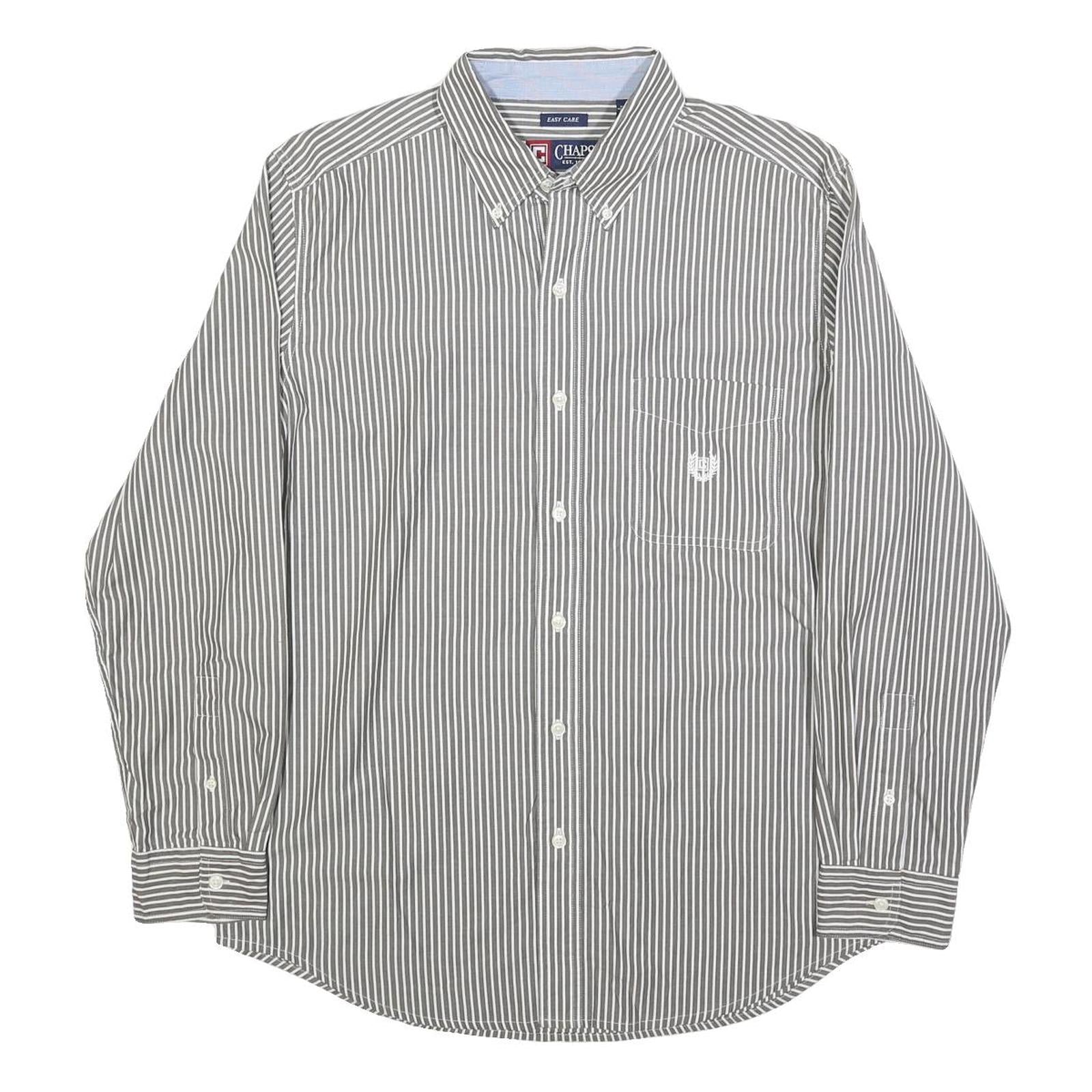 CHAPS Mens Grey & White Striped Shirt M Button-Down Collar Cotton Blend Classic Refurbished - N/A refurbished available on Cerqular