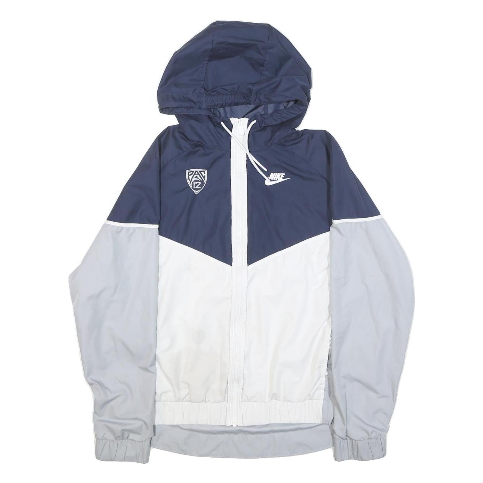 NIKE Womens Navy Blue & White Colourblock Hooded Jacket XL Polyester Zip Refurbished - N/A refurbished available on Cerqular