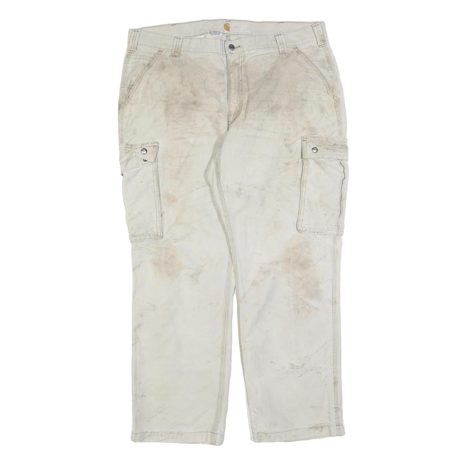 CARHARTT Mens Cotton Blend Beige Relaxed Cargo Trousers W40 L30 Workwear Zip Refurbished - N/A refurbished available on Cerqular