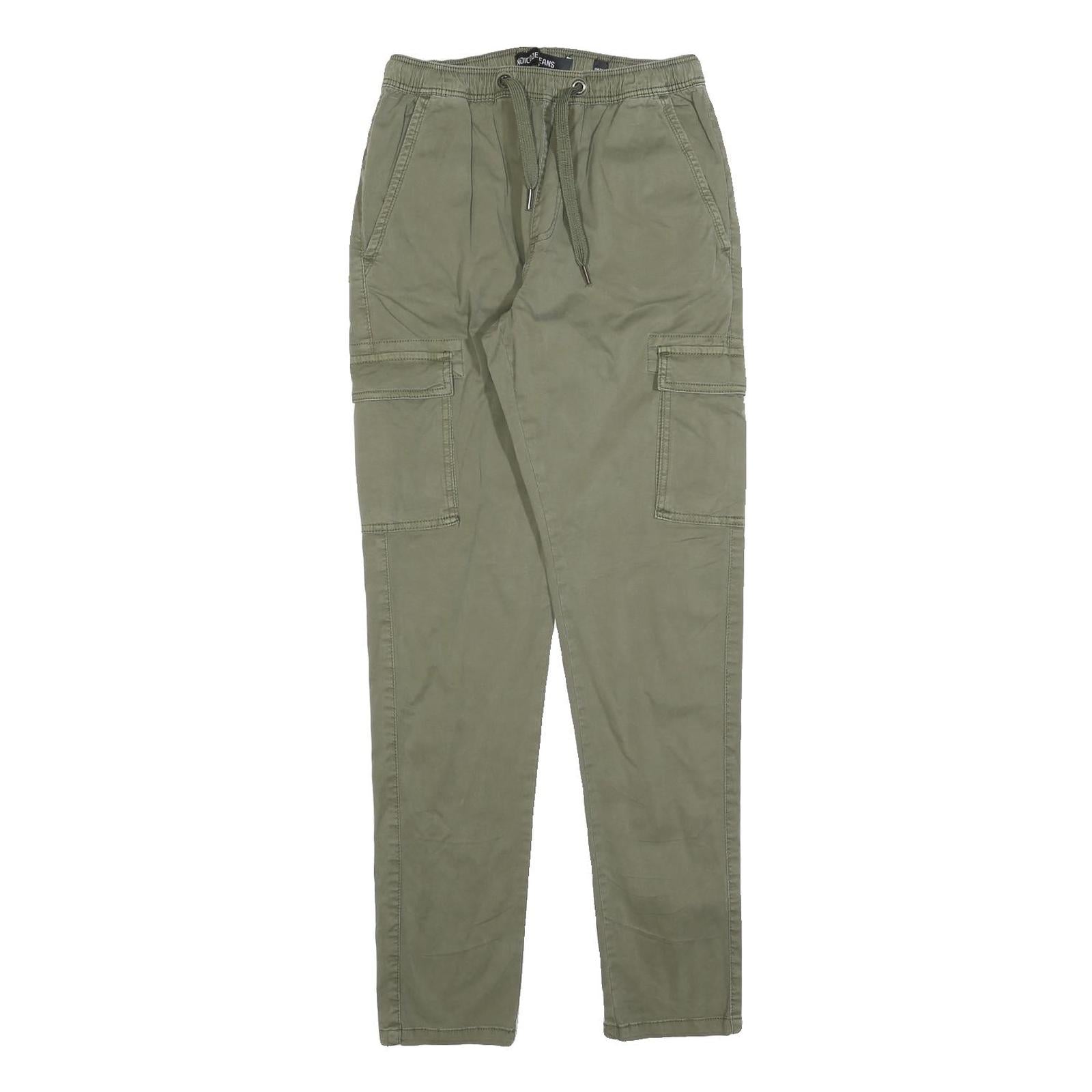 INDICODE JEANS Womens Cotton Blend Green Slim Cargo Trousers W26 L30 Drawstring Refurbished - N/A refurbished available on Cerqular