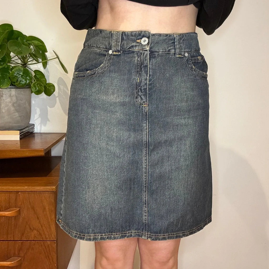 Chocolat Midi Denim Skirt - 28W UK 8 Blue Cotton Refurbished - Thrifted (note: this is a term often used to describe second- refurbished available on Cerqular