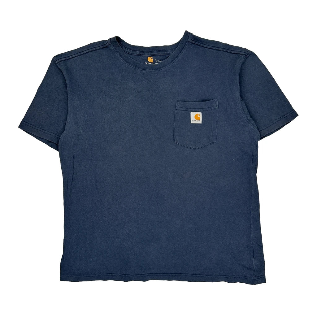 Carhartt T-Shirt - Large Blue Cotton Refurbished - Thrifted (note: this is a term often used to describe second- refurbished available on Cerqular