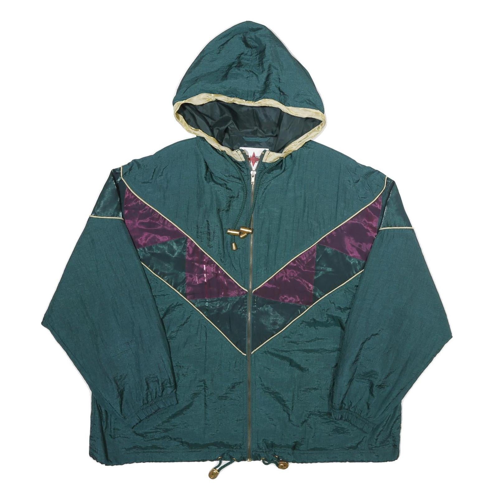 ACTIVE FRONTIER Womens Green & Purple Hooded Zip Nylon Jacket XL Shiny Refurbished - N/A refurbished available on Cerqular