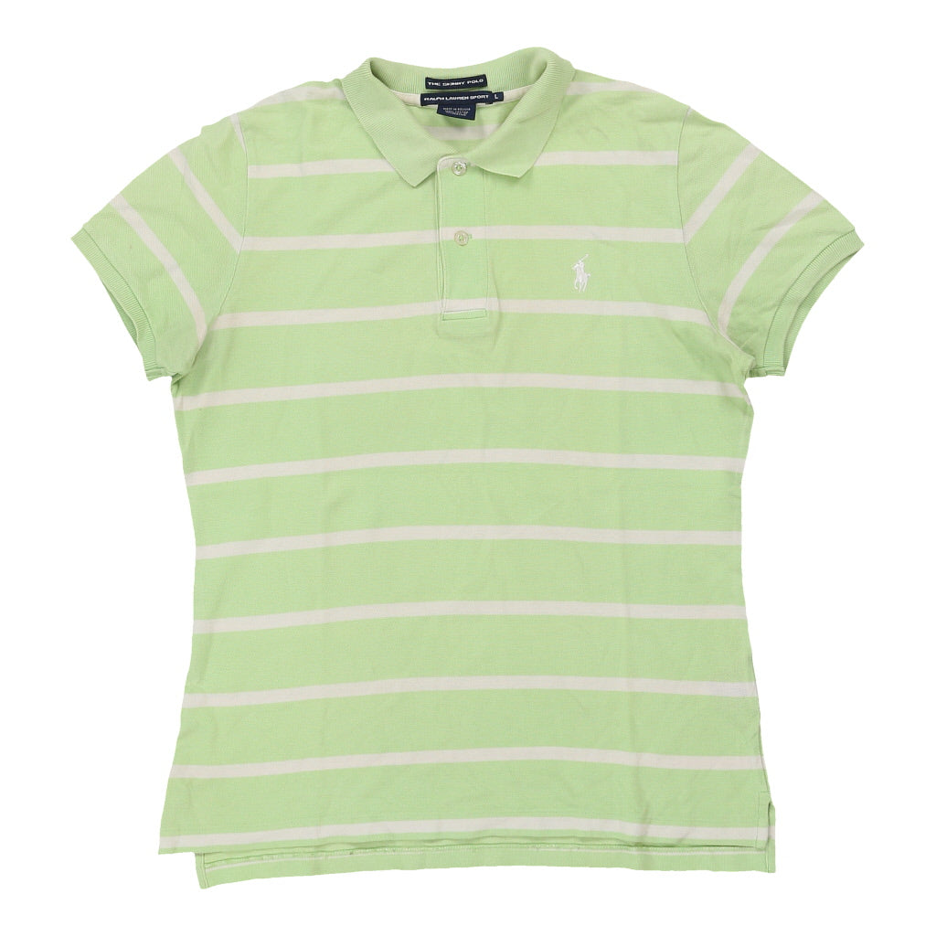 Ralph Lauren Striped Polo Shirt - Large Green Cotton Refurbished - Thrifted (note: this is a term often used to describe second- refurbished available on Cerqular