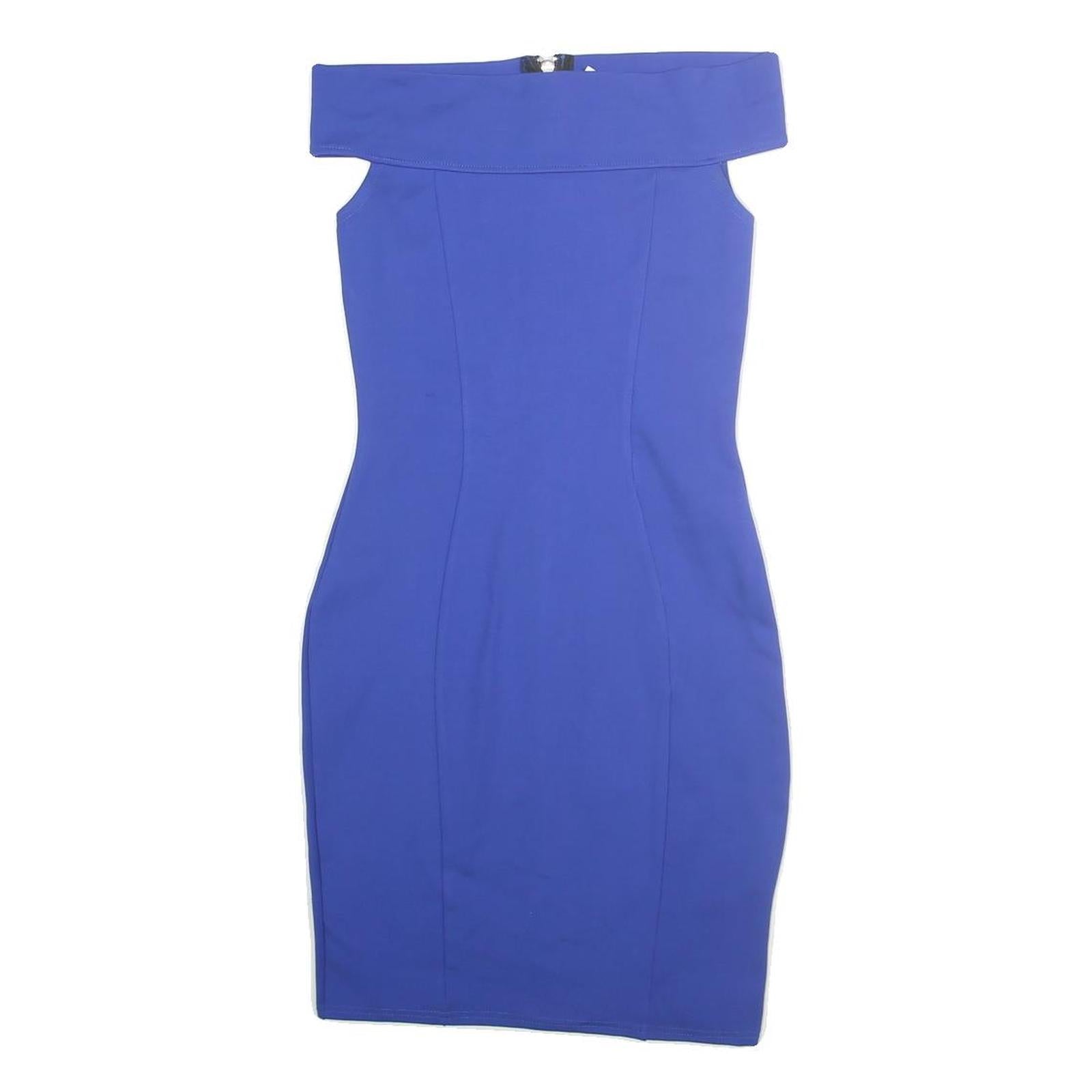 KAREN MILLEN Womens Blue Bodycon Cotton Blend Midi Dress UK 6 Off Shoulder Zip Refurbished - N/A refurbished available on Cerqular