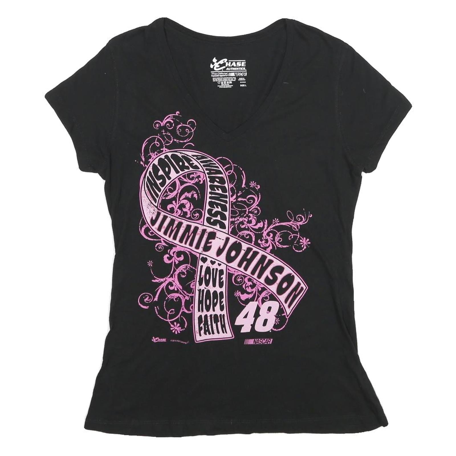 CHASE AUTHENTICS Womens Black Jimmie Johnson Graphic T-Shirt L V-Neck Cotton Refurbished - N/A refurbished available on Cerqular