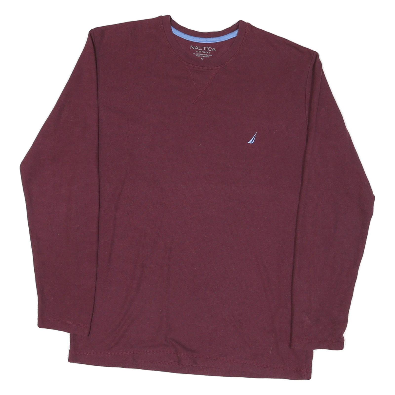 NAUTICA Mens Maroon Long Sleeve Crew Neck T-Shirt S Cotton Blend Logo Refurbished - N/A refurbished available on Cerqular