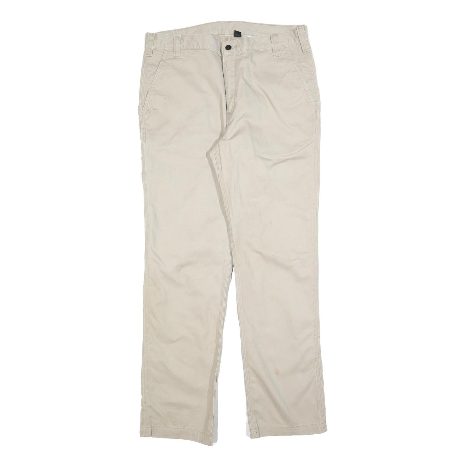 CARHARTT Mens Beige Regular Fit Straight Leg Trousers W36 L32 Cotton Blend Zip Refurbished - N/A refurbished available on Cerqular