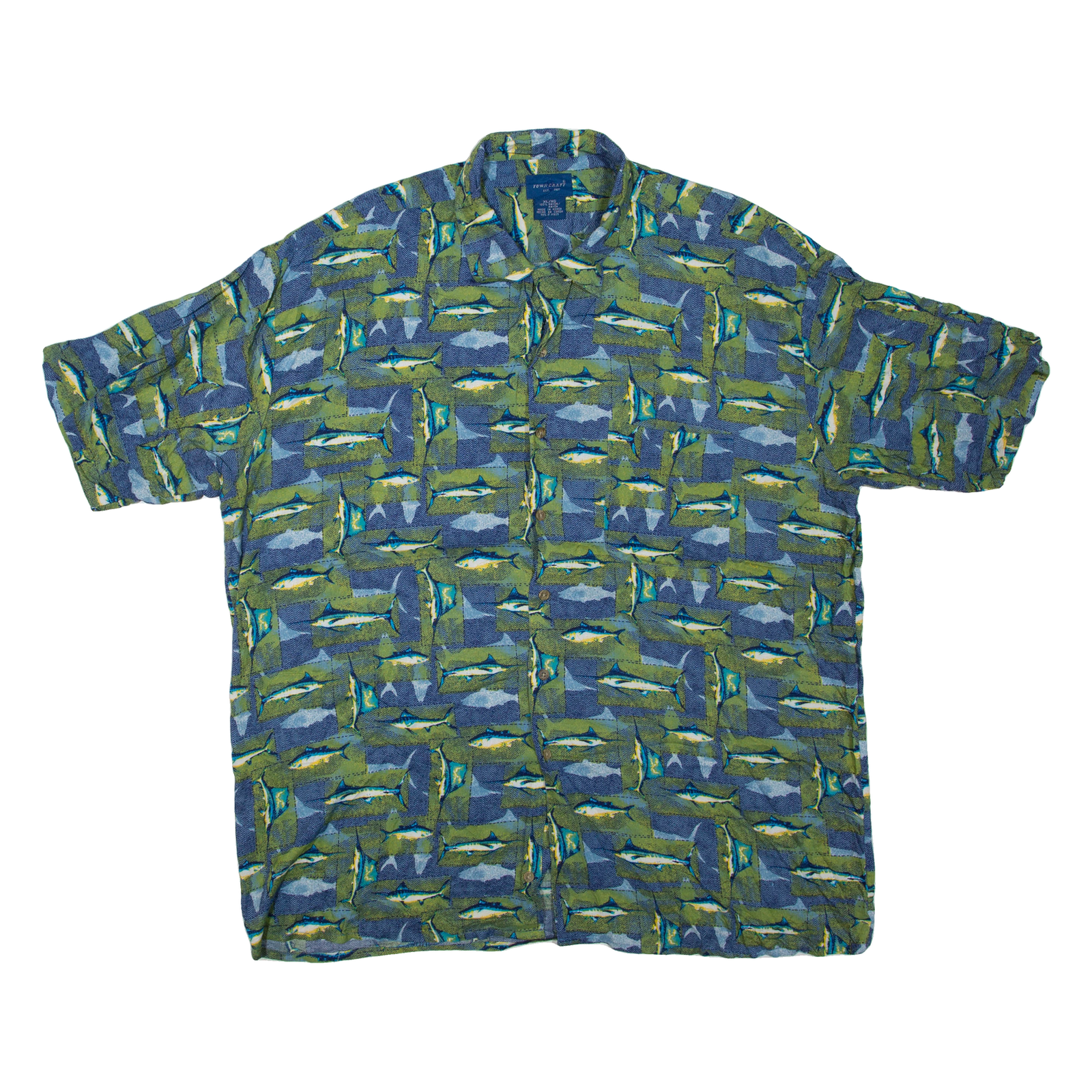 TOWNCRAFT Fish Mens Shirt Green Crazy Pattern XL Refurbished - N/A refurbished available on Cerqular