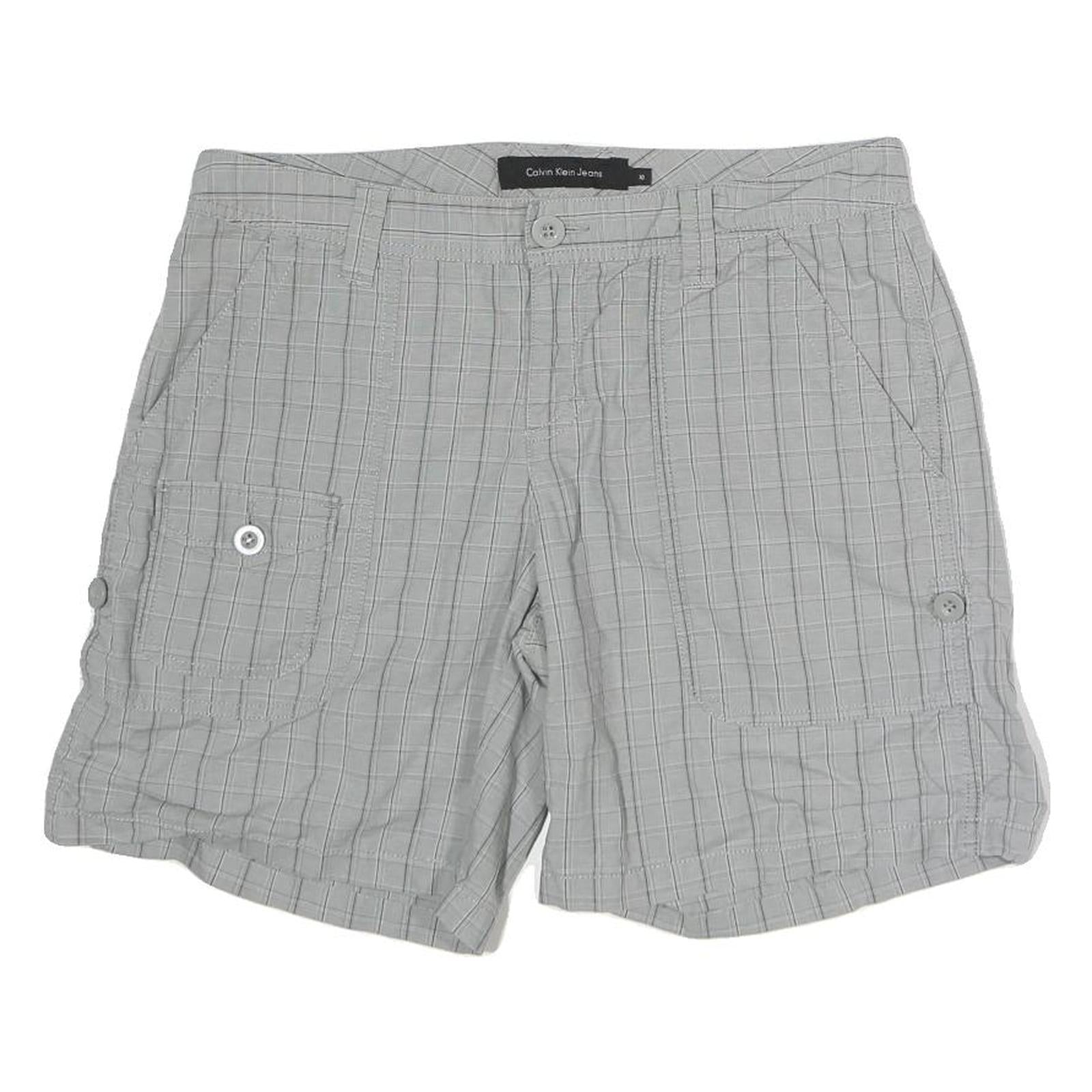 CALVIN KLEIN JEANS Womens Shorts Grey Casual L W32 Button Pocket Checked Cotton Refurbished - N/A refurbished available on Cerqular