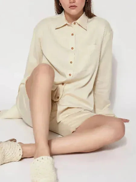 Alyvia Collared Long Shirt | Size: 36 | Color: Natural Refurbished - N/A (Anjum Khan is a personal name, not a brand refurbished available on Cerqular
