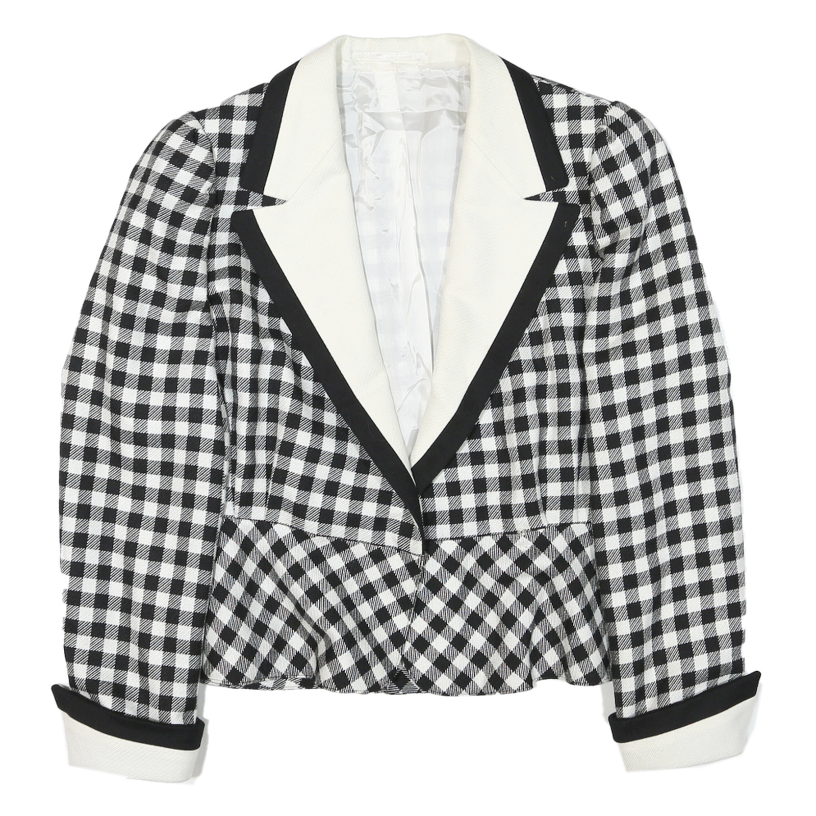 Womens Black & White Check Button Jacket M Polyester Blend Peplum Long Sleeve Refurbished - N/A refurbished available on Cerqular