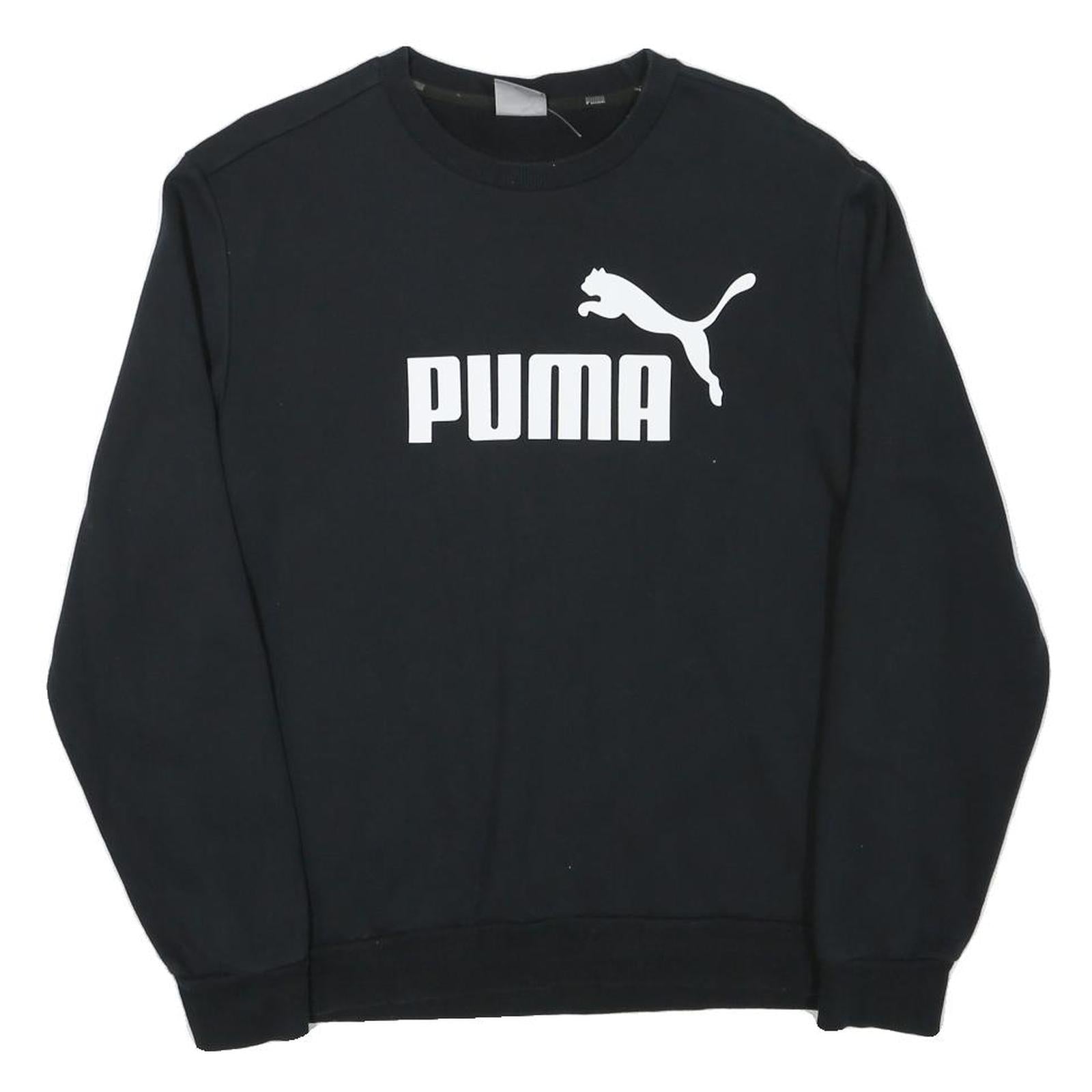PUMA Mens Black Cotton Blend Crew Neck Sweatshirt M Logo Print Casual Refurbished - N/A refurbished available on Cerqular