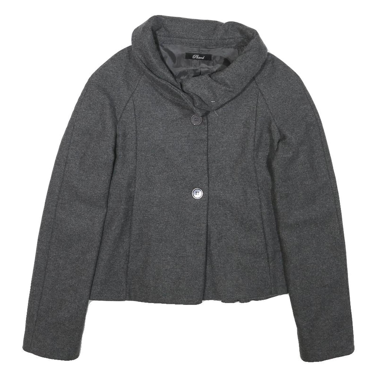 PHARD Womens Grey Wool Blend Peplum Jacket XS Zip Collar Long Sleeve Plain Refurbished - N/A refurbished available on Cerqular