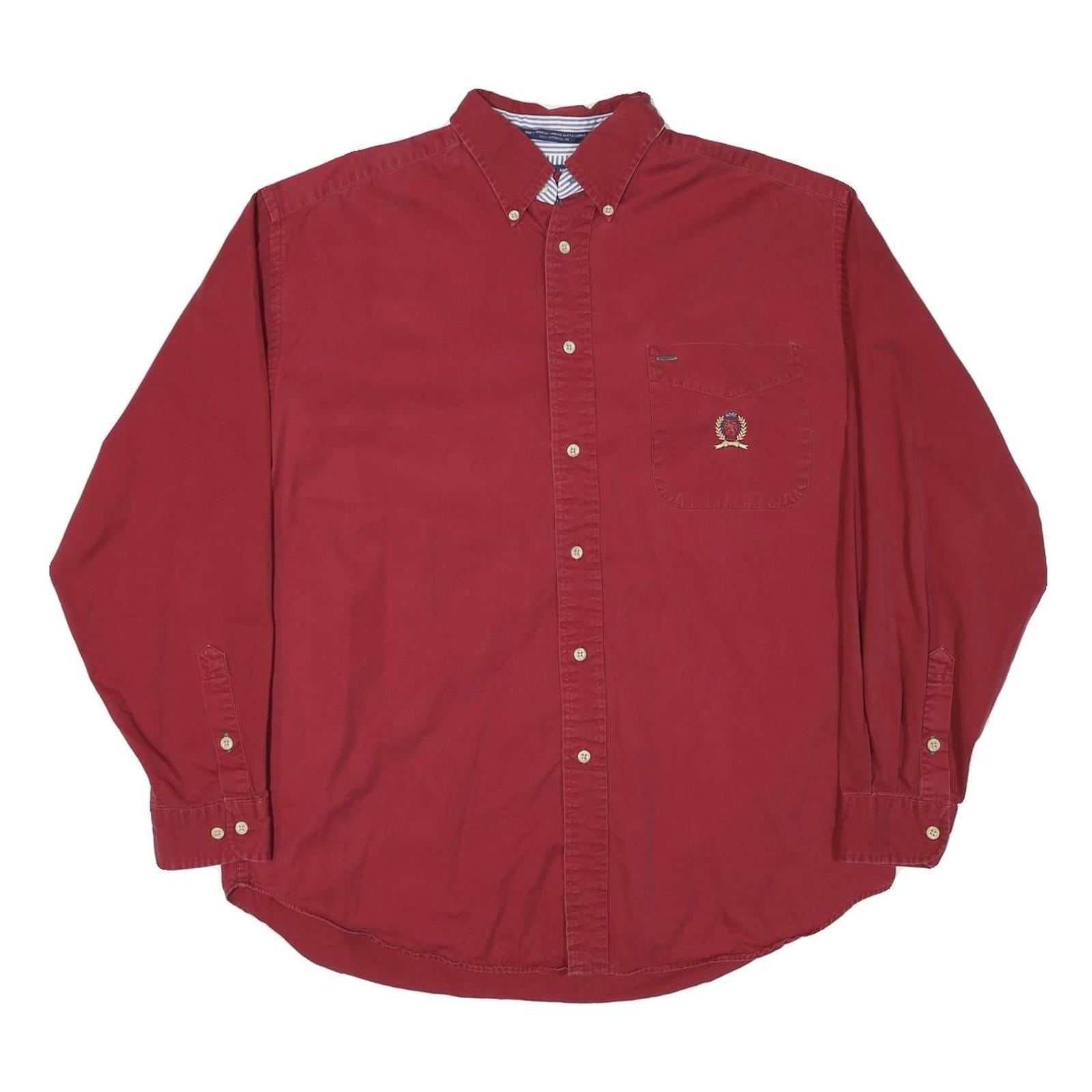 TOMMY HILFIGER Mens Red Button Down Shirt M Embroidered Logo Classic Fit Refurbished - N/A refurbished available on Cerqular