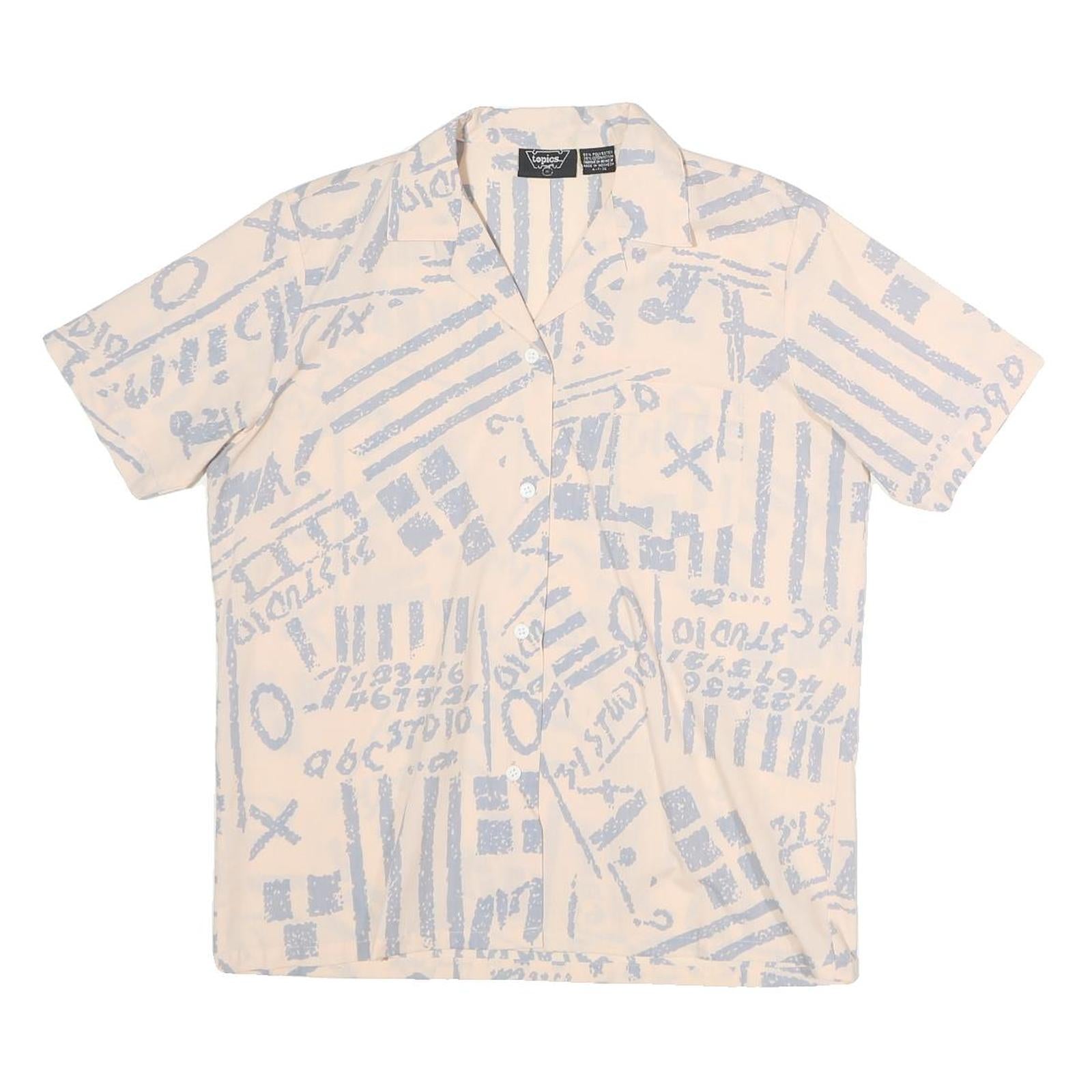 TOPICS Womens Cream & Light Blue Printed Shirt Short Sleeve Button Neck M Casual Refurbished - N/A refurbished available on Cerqular