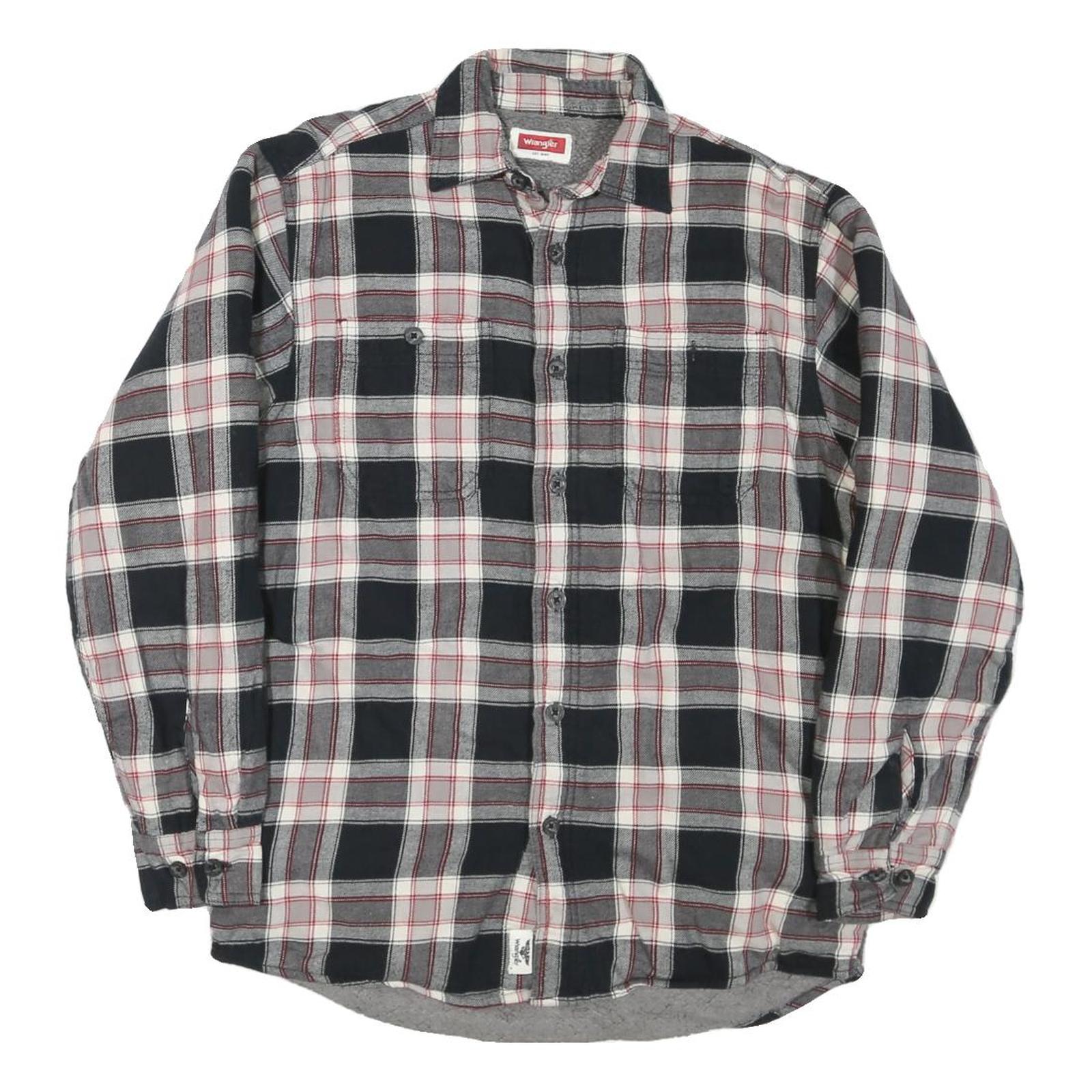 WRANGLER Mens Black & Grey Check Shirt L Classic Cotton Blend Long Sleeve Button Refurbished - N/A refurbished available on Cerqular
