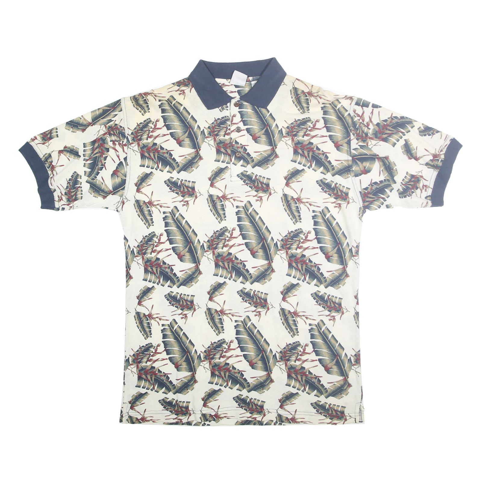 ANCHOR BLUE Mens Cream Navy Leaf Print Short Sleeve Polo Shirt M Cotton Refurbished - N/A refurbished available on Cerqular