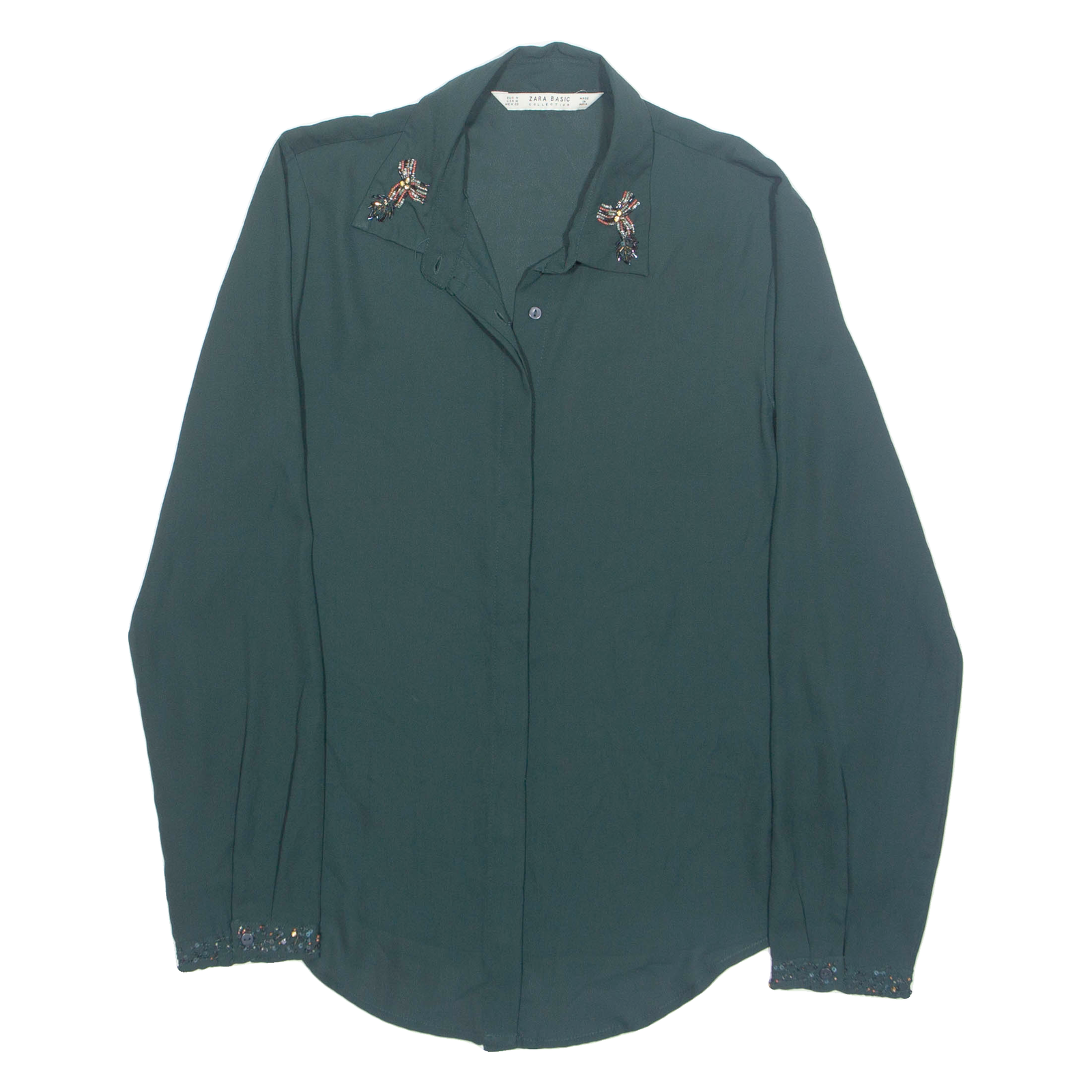 ZARA Womens Shirt Green Collared Long Sleeve M Refurbished - N/A refurbished available on Cerqular