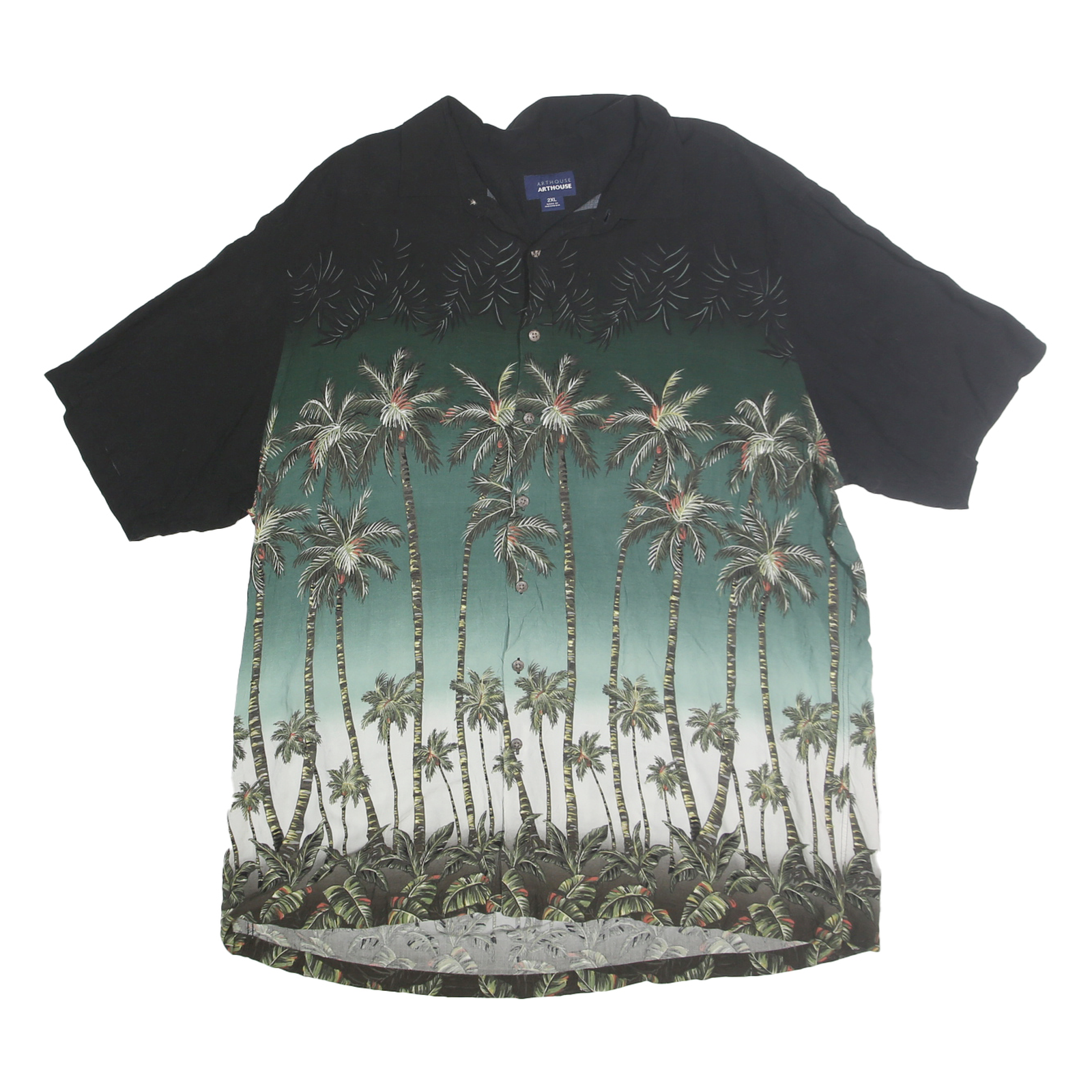 ARTHOUSE Mens Black & Green Palm Tree Rayon Shirt 2XL Summer Vacation Casual Refurbished - N/A refurbished available on Cerqular