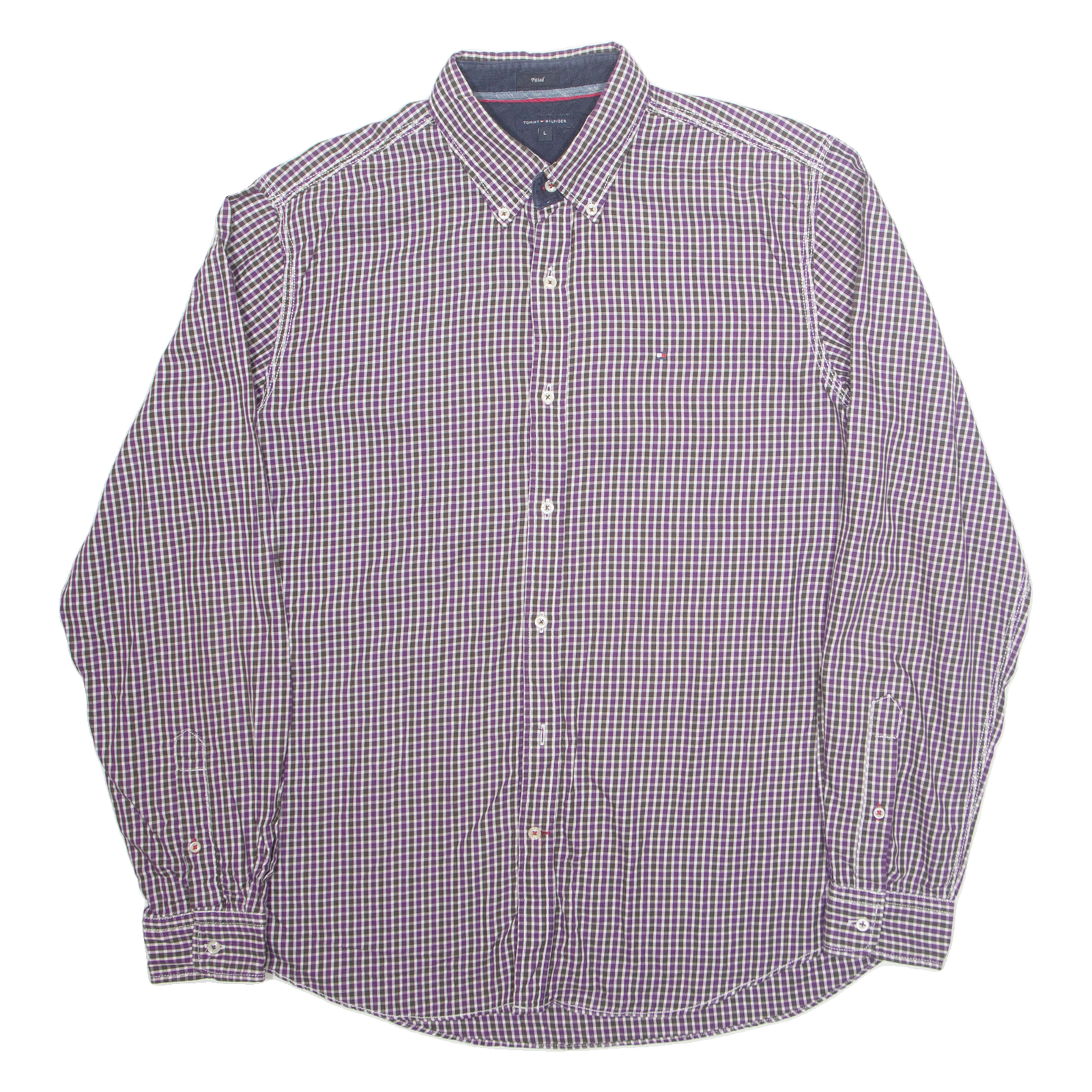 TOMMY HILFIGER Fitted Mens Shirt Purple Check Long Sleeve L Refurbished - N/A refurbished available on Cerqular