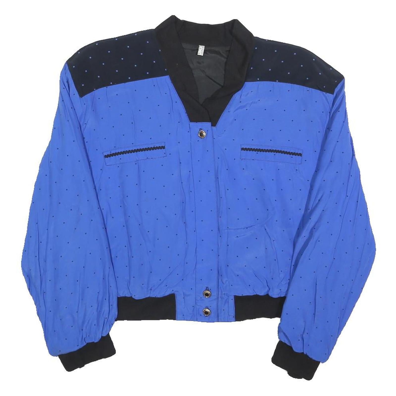 Womens Blue & Black Polka Dot Viscose Zip Jacket UK 12 Lightweight Retro Refurbished - N/A refurbished available on Cerqular